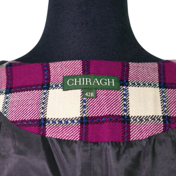 Mens Vest 42R Purple Ivory Plaid Wool Waistcoat Formal Wedding Party Groom Large - Picture 3 of 10